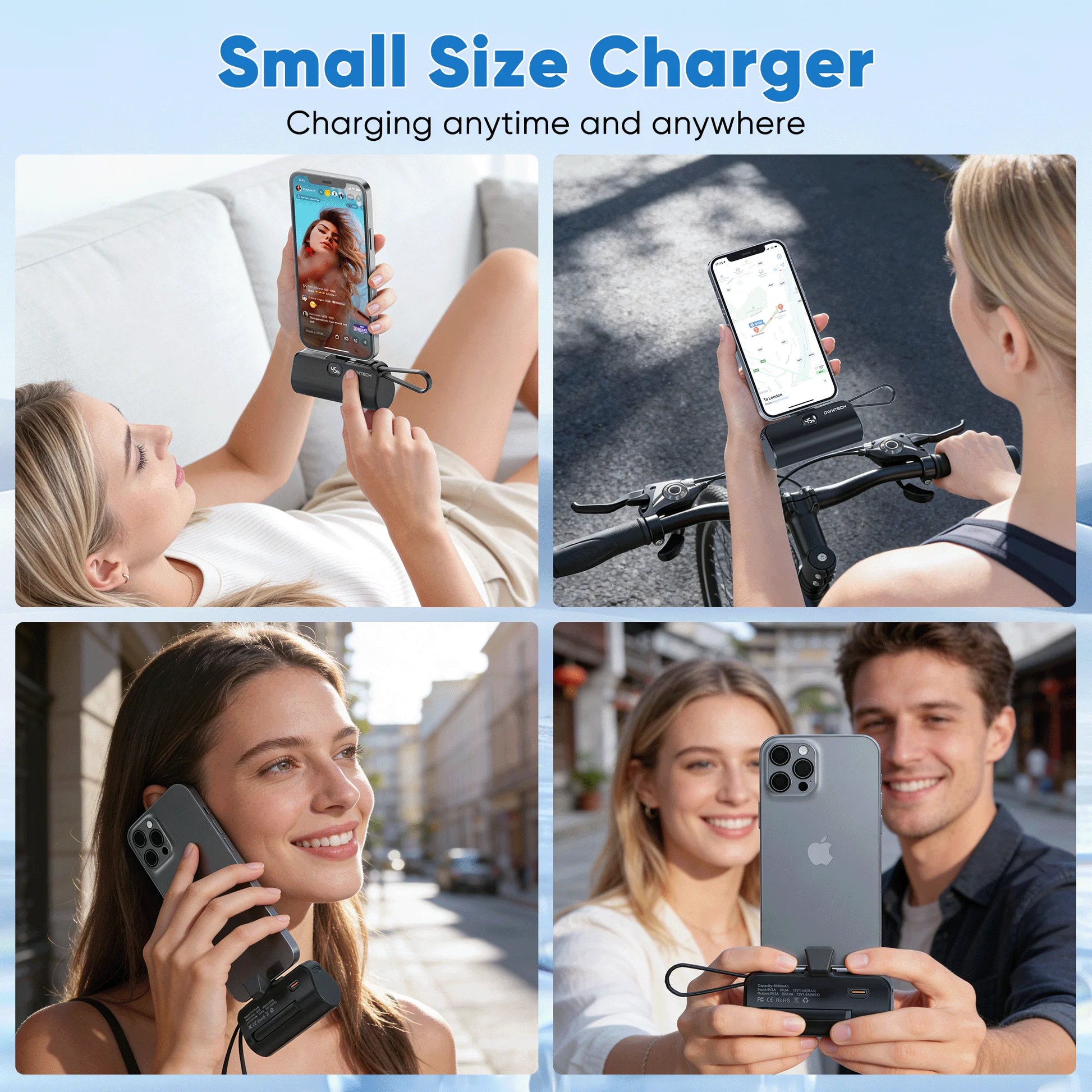 Revolutionary 5000mAh Portable Power Bank with Built-In Cables for iPhone & Android – Fast Charging Mini Battery Pack with LED Display