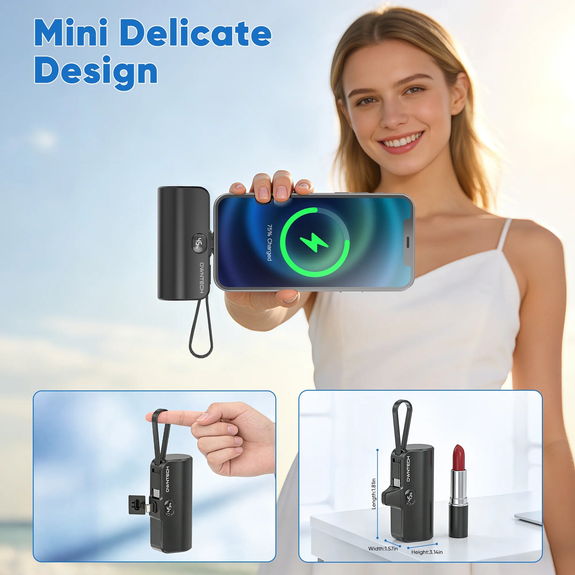 Revolutionary 5000mAh Portable Power Bank with Built-In Cables for iPhone & Android – Fast Charging Mini Battery Pack with LED Display