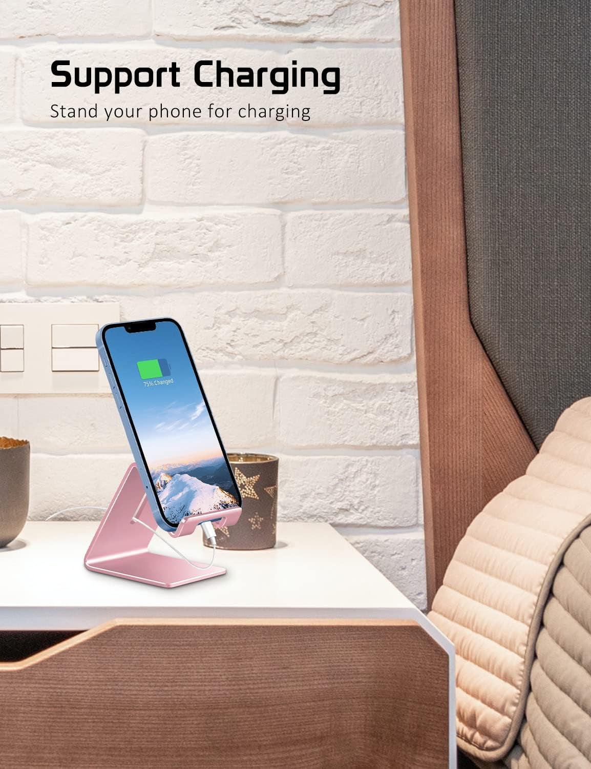 Stylish Rose Gold Aluminum Phone Stand - Perfect Holder for iPhone 17-6 Plus, Samsung & All Smartphones - Elevate Your Office Decor!